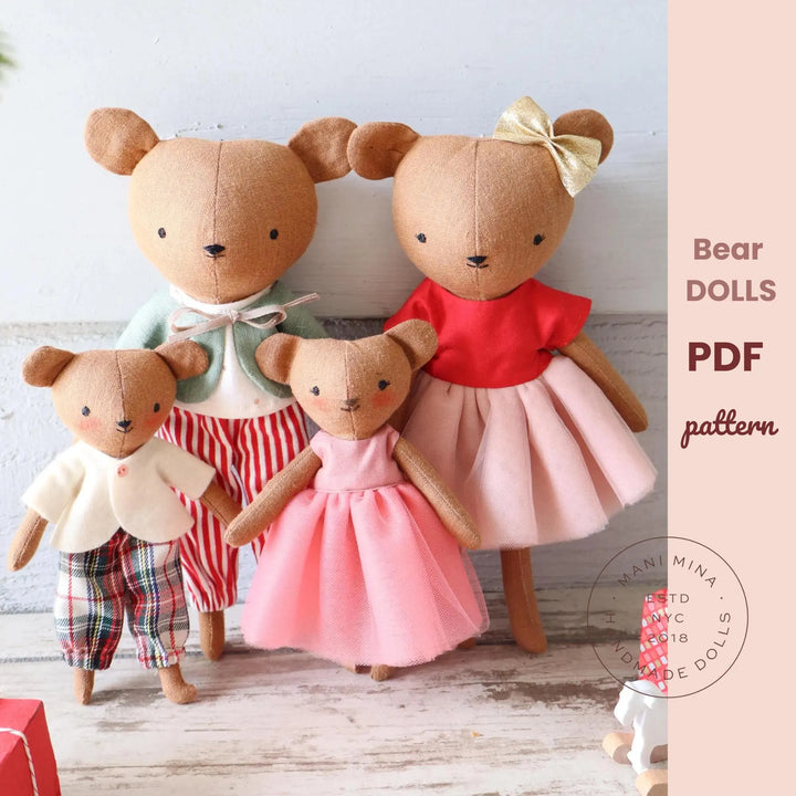 Bear Family Dolls Sewing Pattern - Heirloom Doll Wardrobe (PDF Pattern)